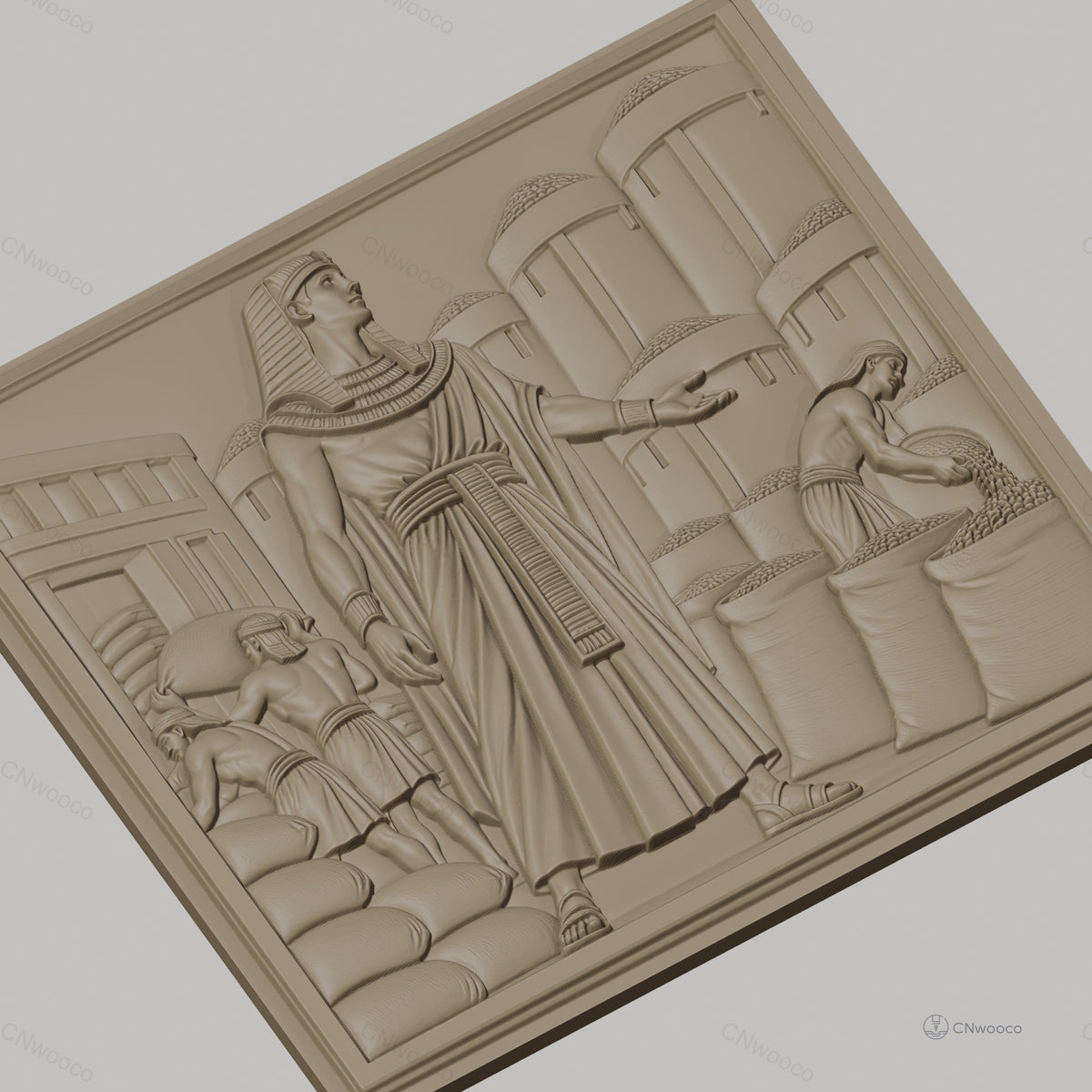 Fichier CNC & impression 3D ancien Égypte, homme en toge avec sacs et grenier, haute qualité relief STL