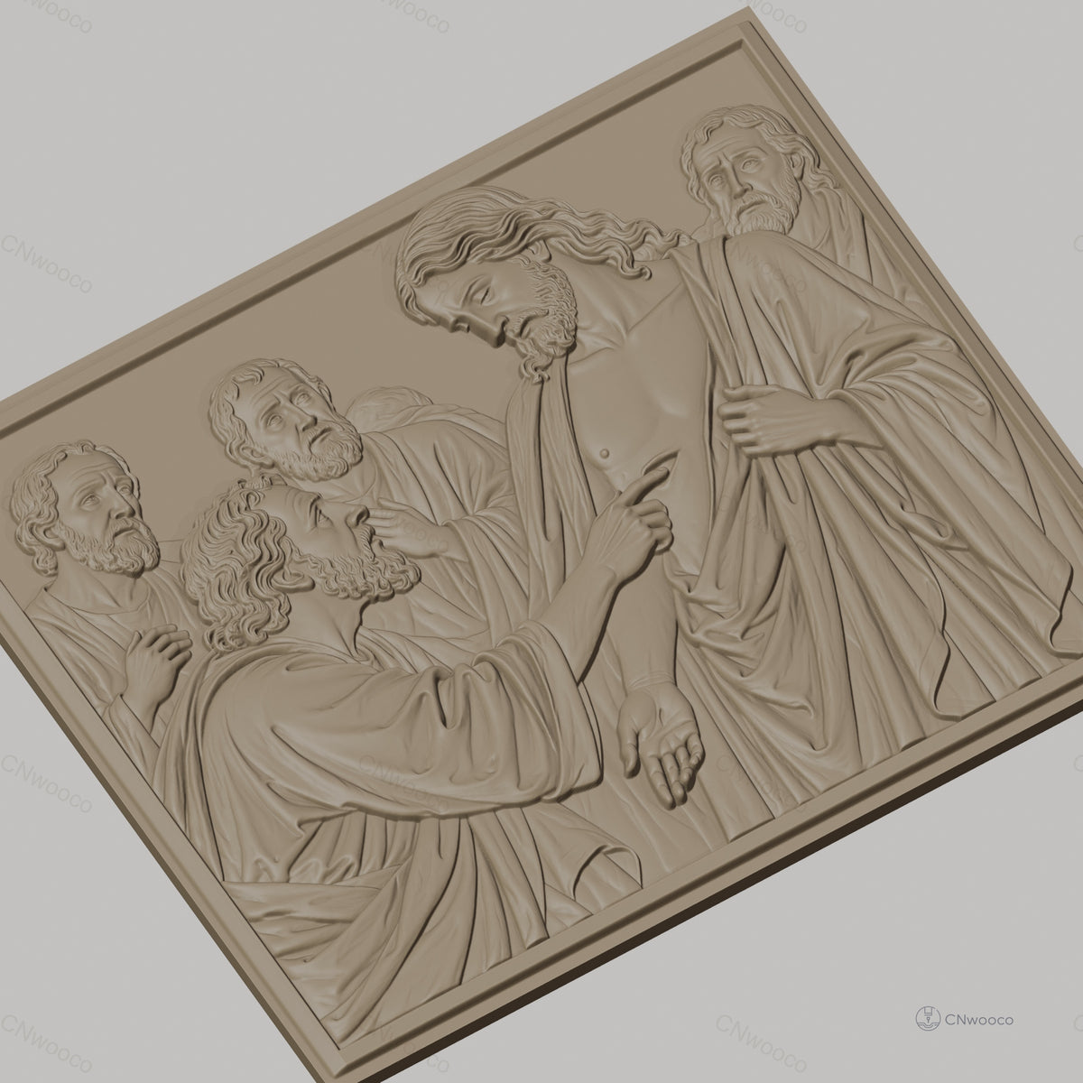 Fichier CNC & impression 3D scène biblique Jésus et Thomas, disciples, haute qualité relief STL