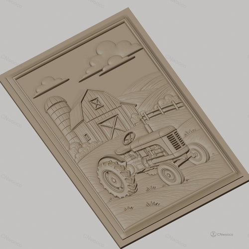 Fichier CNC & impression 3D ferme avec tracteur et grange, paysage champêtre, haute qualité relief STL