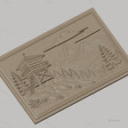 Fichier CNC & impression 3D paysage montagne avec tour de guet et forêt, haute qualité relief STL