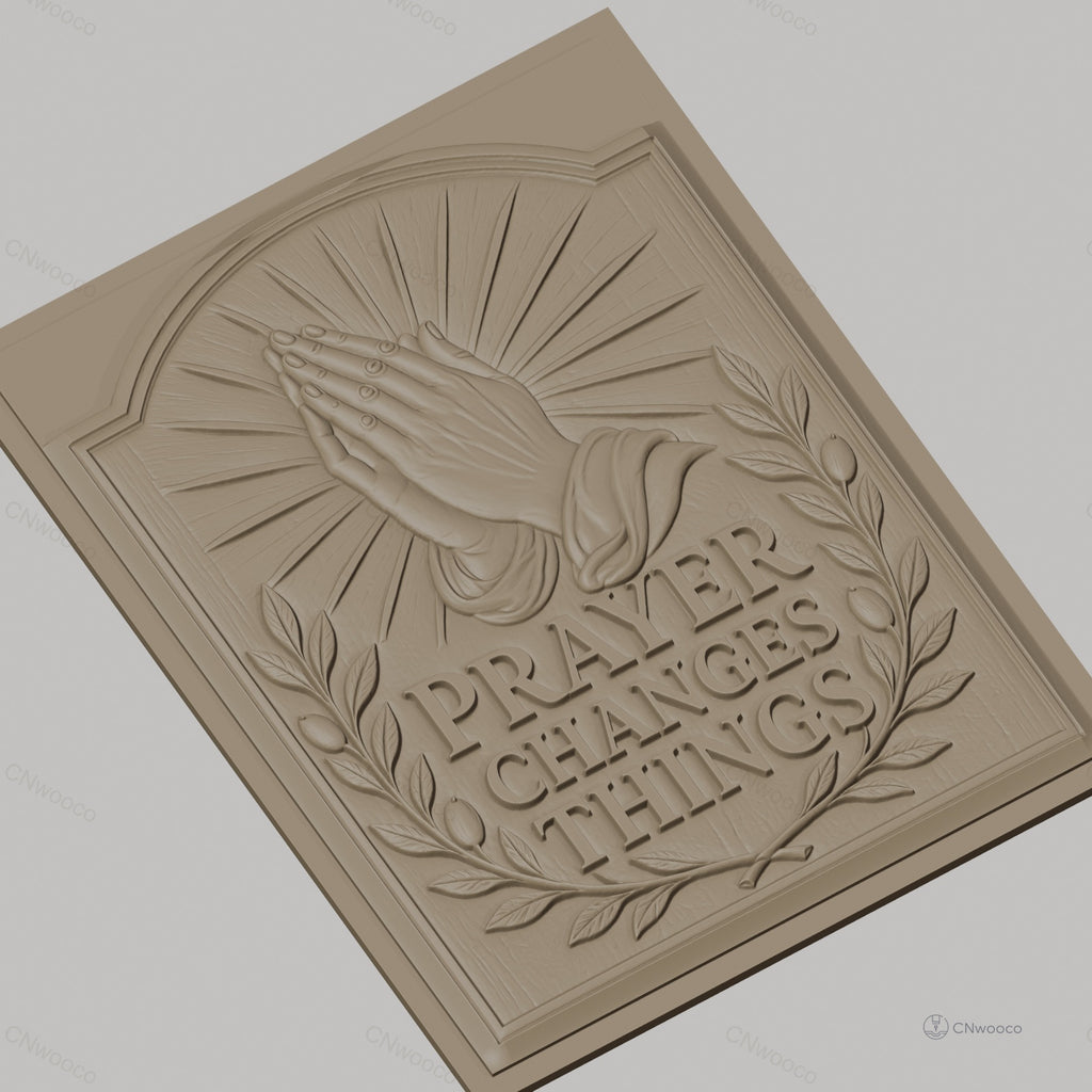 Fichier CNC & impression 3D message prière mains jointes et couronne de feuilles, haute qualité relief STL