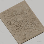 Fichier CNC & impression 3D guerrier japonais, temple traditionnel, nuages tourbillonnants, haute qualité relief STL