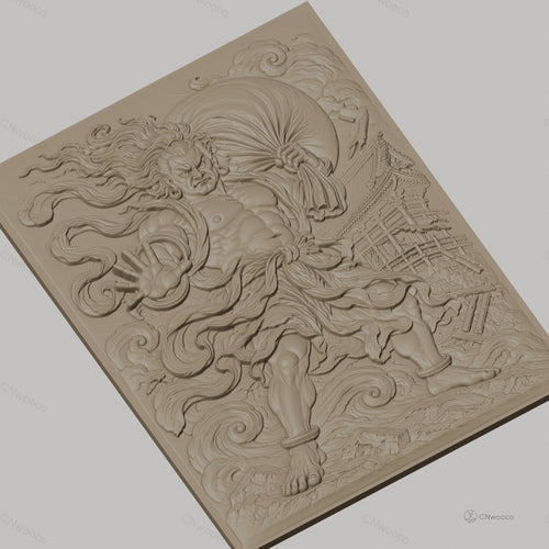 Fichier CNC & impression 3D guerrier japonais, temple traditionnel, nuages tourbillonnants, haute qualité relief STL