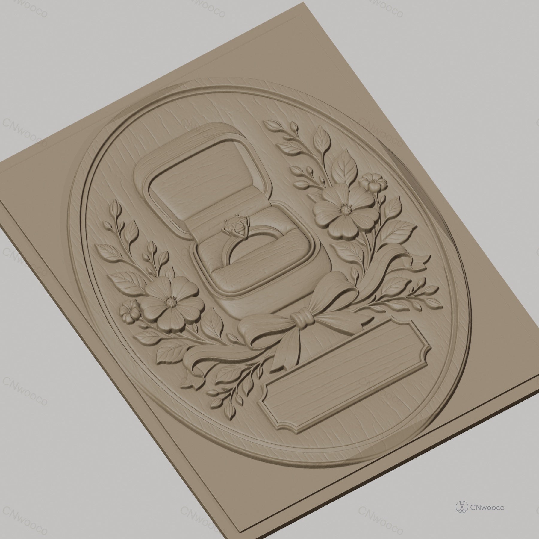 Fichier CNC & impression 3D bague de fiançailles, boîte à bijoux, fleurs et ruban, haute qualité relief STL