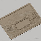 Fichier CNC & impression 3D paysage montagneux avec pins et espace texte, haute qualité relief STL