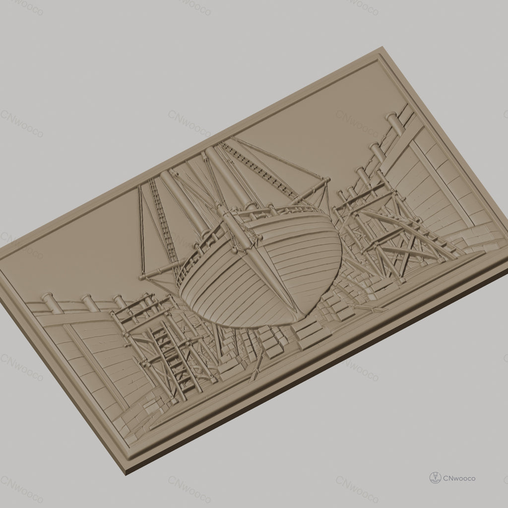 Fichier CNC & impression 3D chantier naval, bateau en cale sèche, échafaudages, haute qualité relief STL