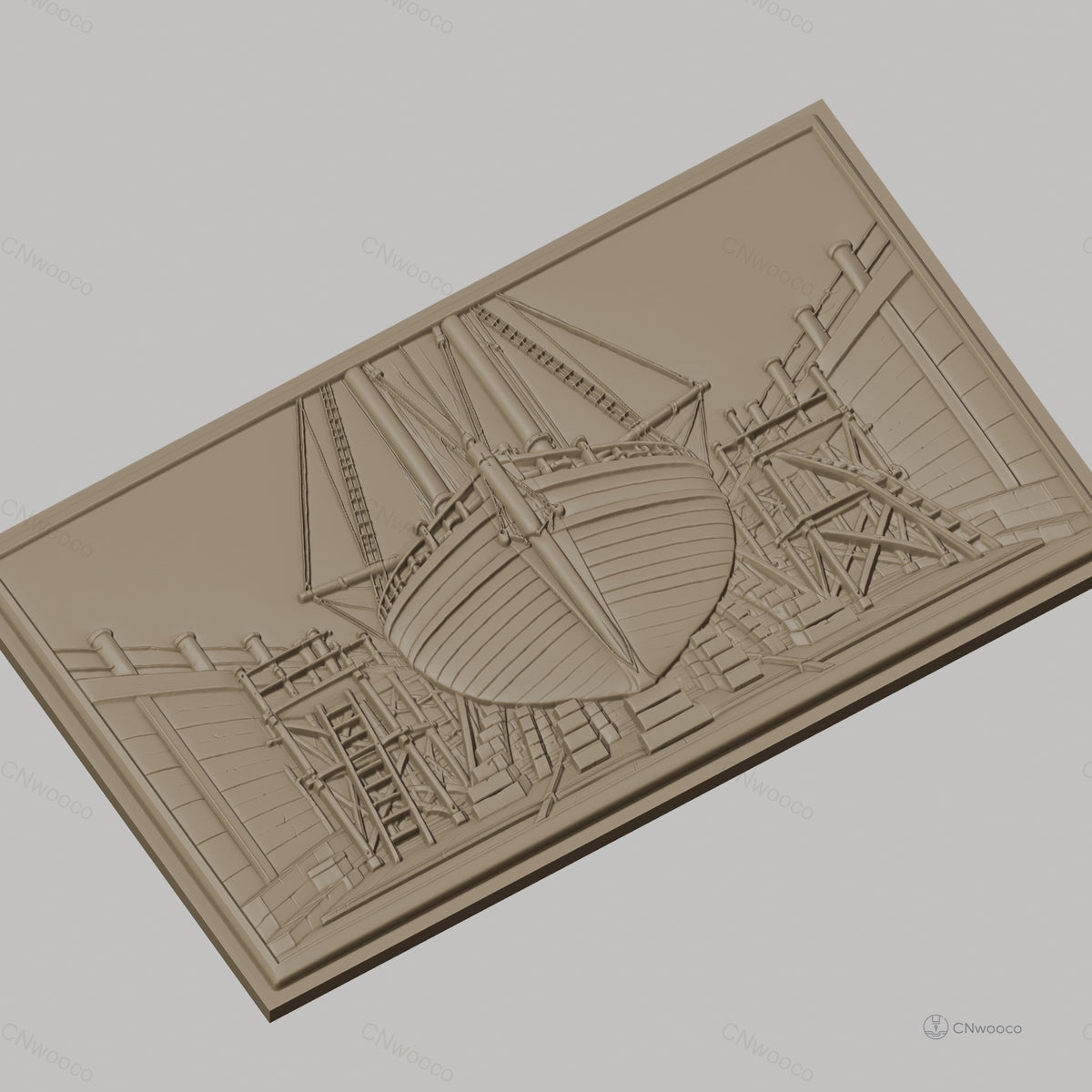 Fichier CNC & impression 3D chantier naval, bateau en cale sèche, échafaudages, haute qualité relief STL