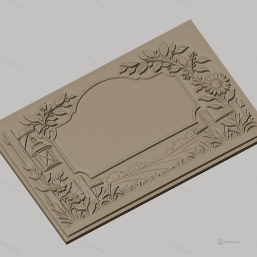 Fichier CNC & impression 3D cadre campagnard avec fleurs, lanterne et paysage, haute qualité relief STL
