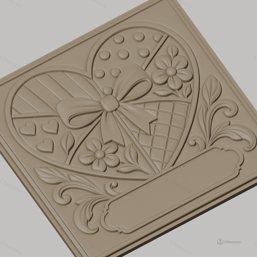 Fichier CNC & impression 3D motif coeur avec fleurs et noeud, décoration relief haute qualité relief STL