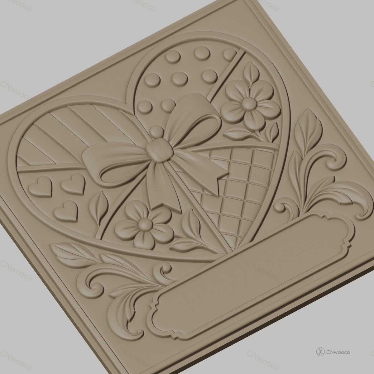 Fichier CNC & impression 3D motif coeur avec fleurs et noeud, décoration relief haute qualité relief STL