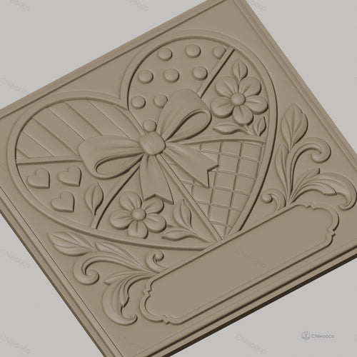 Fichier CNC & impression 3D motif coeur avec fleurs et noeud, décoration relief haute qualité relief STL