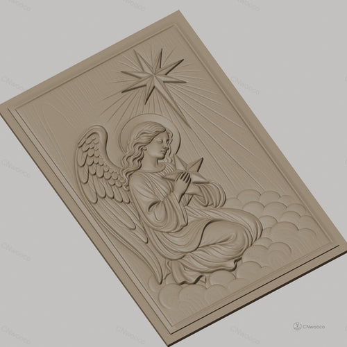 Fichier CNC & impression 3D ange agenouillé, étoile et nuages, haute qualité relief STL