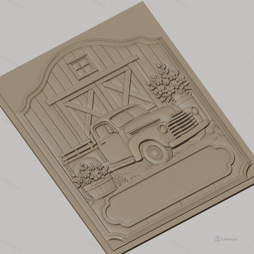 Fichier CNC & impression 3D camion ancien, grange bois, fleurs en relief, haute qualité relief STL
