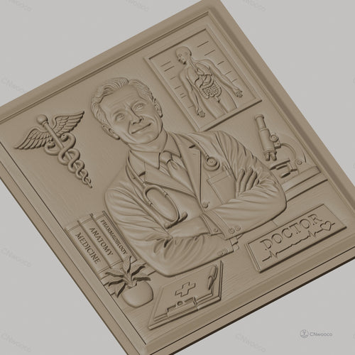 Fichier CNC & impression 3D relief médecin, docteur avec stéthoscope et symbole médical, haute qualité relief STL