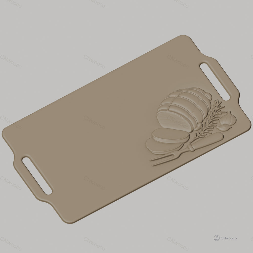 Fichier CNC planche à découper jambon et herbes, bas-relief pour sculpture sur bois, STL