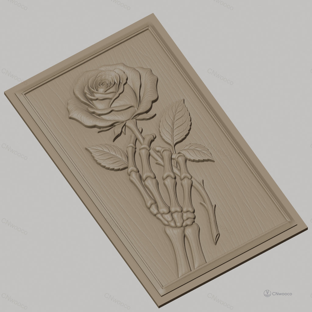 Fichier CNC & impression 3D squelette tenant une rose, haute qualité relief STL