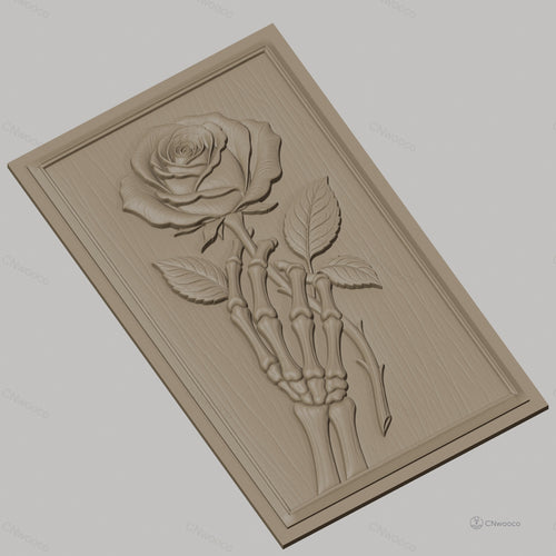 Fichier CNC & impression 3D squelette tenant une rose, haute qualité relief STL