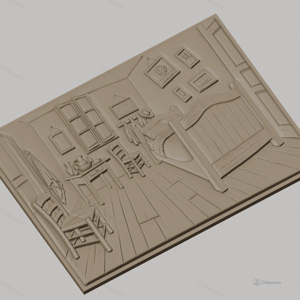 Fichier CNC & impression 3D chambre ancienne, lit, chaise, table, tableaux, haute qualité relief STL