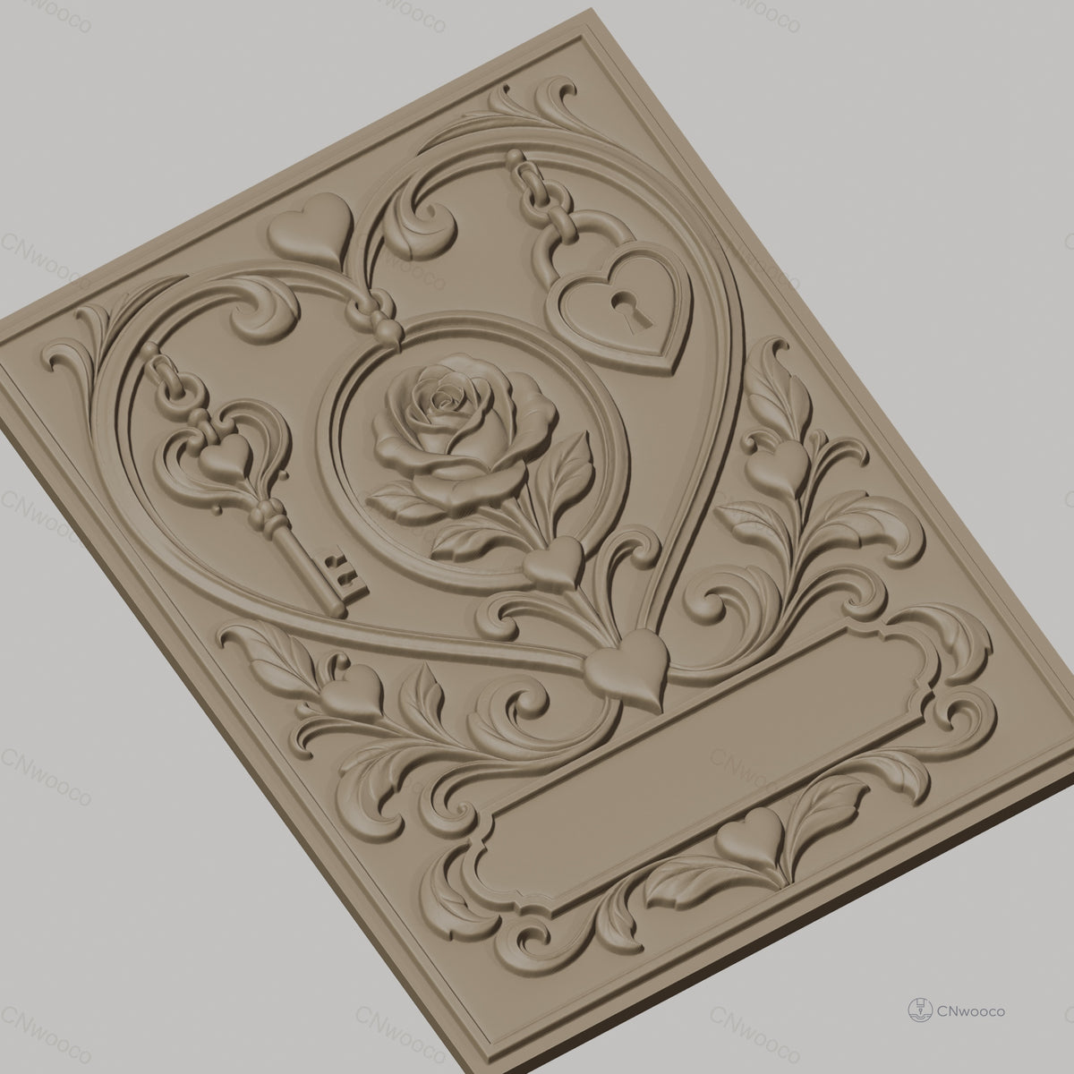 Fichier CNC & impression 3D cœur romantique, rose, clé et cadenas, haute qualité relief STL