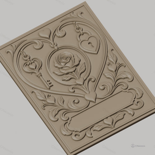 Fichier CNC & impression 3D cœur romantique, rose, clé et cadenas, haute qualité relief STL