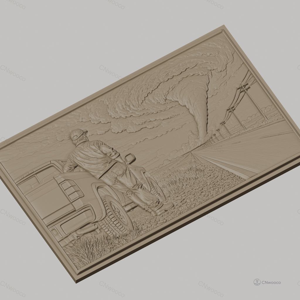 Fichier CNC & impression 3D Tornade, homme et camion sur la route, haute qualité relief STL
