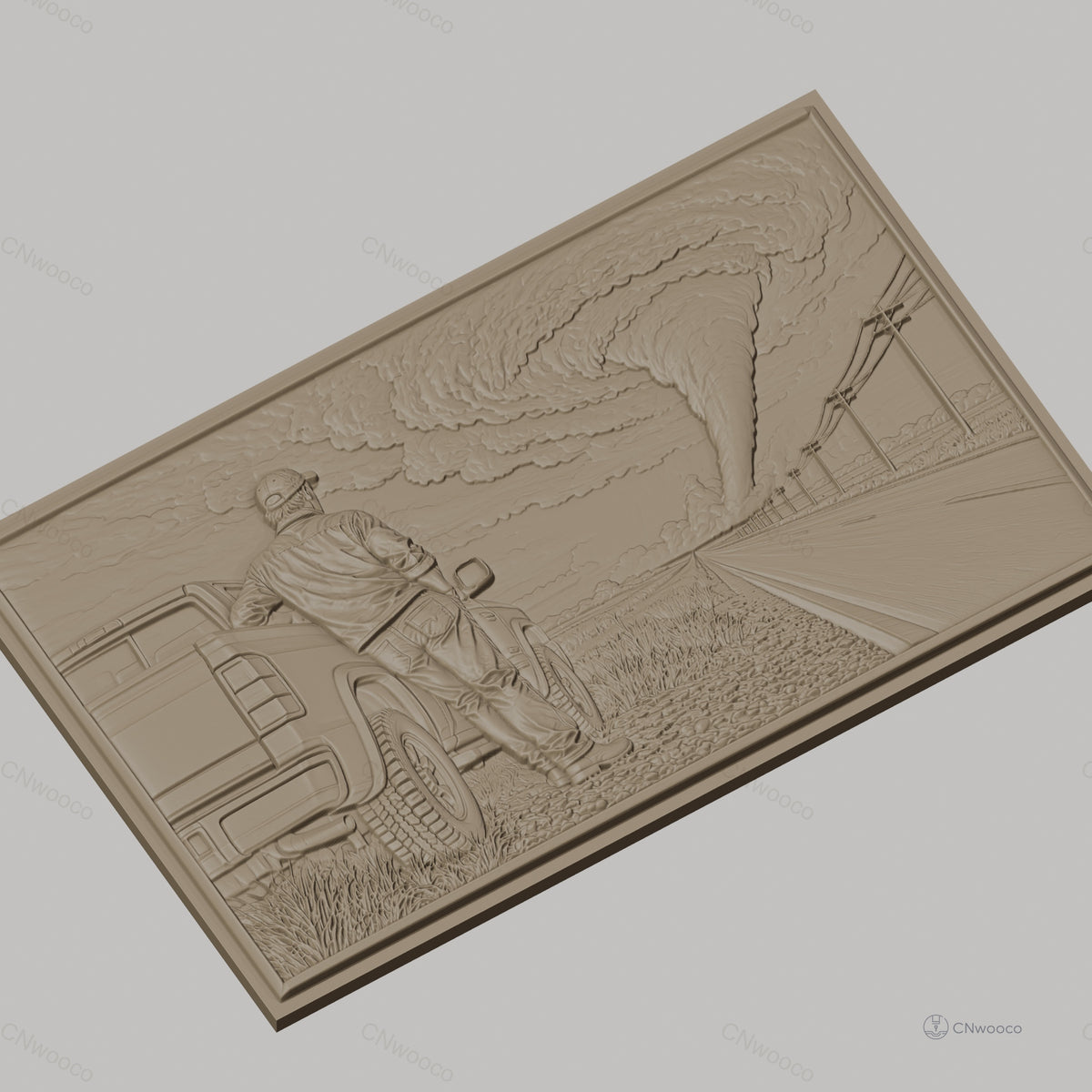 Fichier CNC & impression 3D Tornade, homme et camion sur la route, haute qualité relief STL