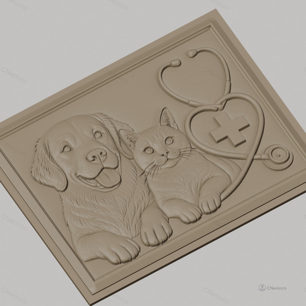 Fichier CNC & impression 3D vétérinaire chien chat stéthoscope cœur croix, haute qualité relief STL