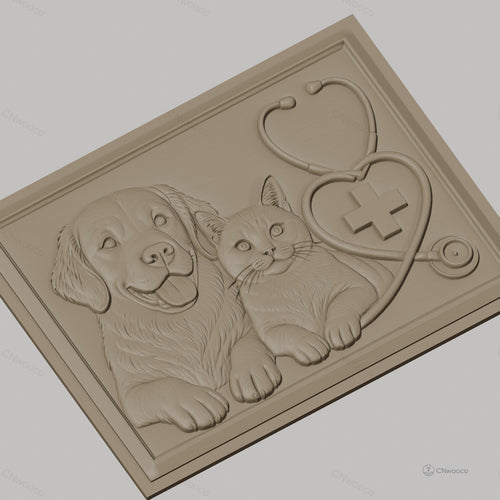 Fichier CNC & impression 3D vétérinaire chien chat stéthoscope cœur croix, haute qualité relief STL