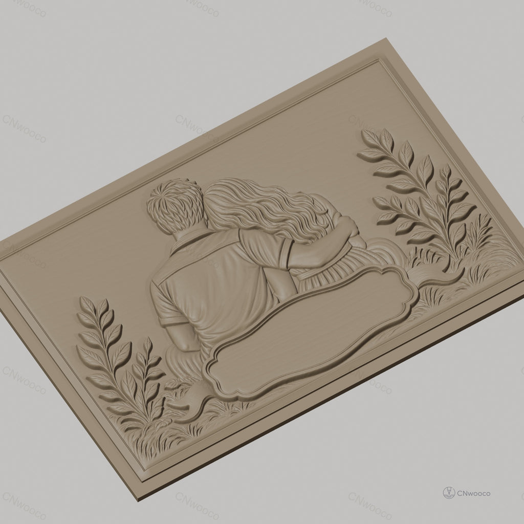 Fichier CNC & impression 3D couple assis, décor floral relief romantique, haute qualité relief STL
