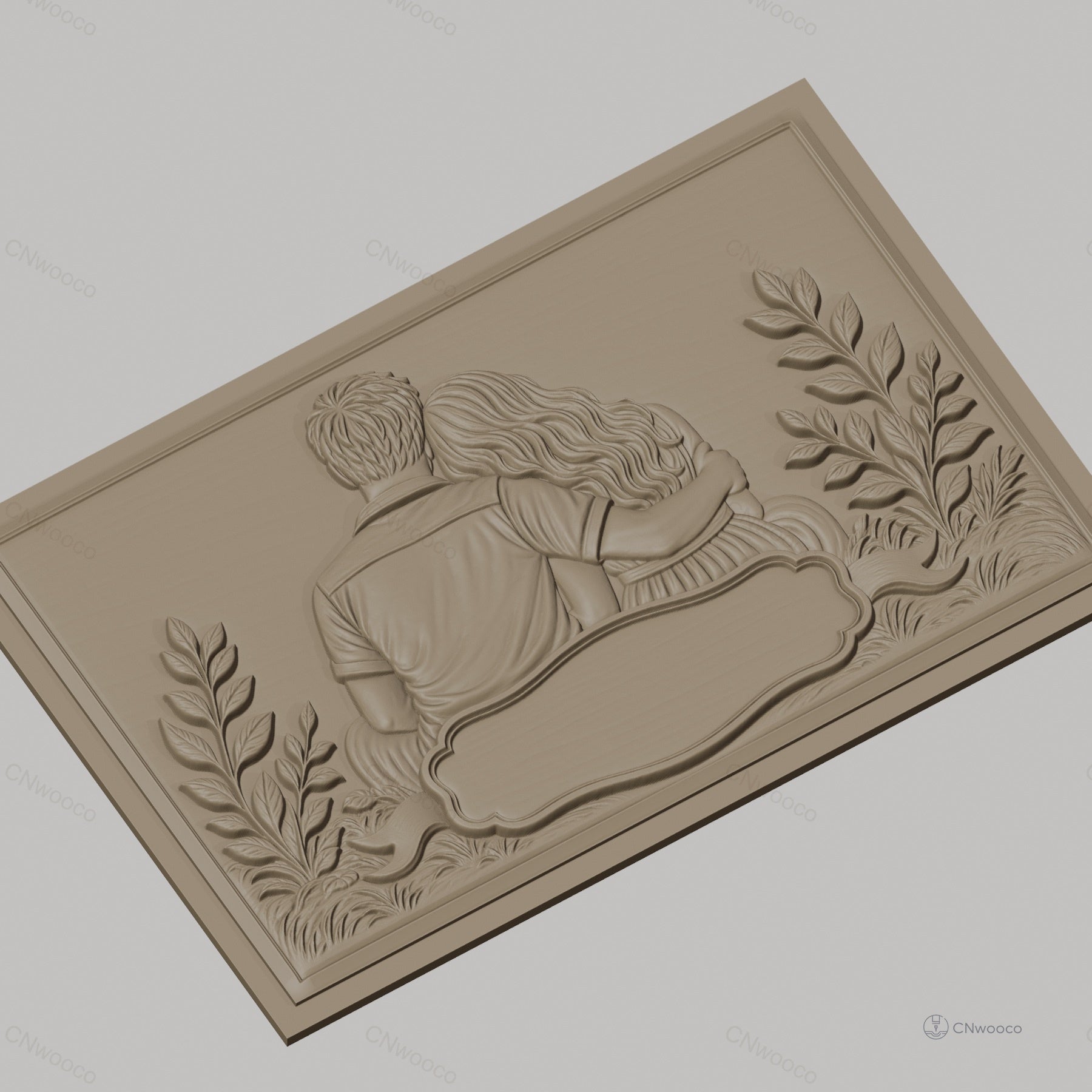 Fichier CNC & impression 3D couple assis, décor floral relief romantique, haute qualité relief STL