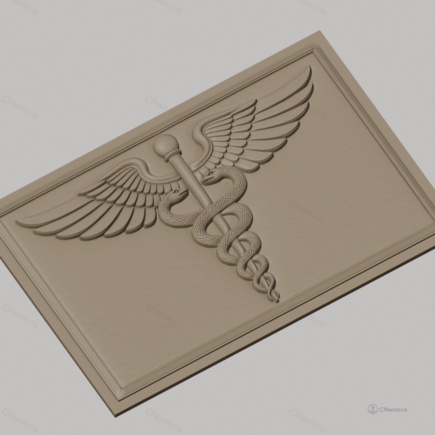 Fichier CNC & impression 3D caducee medical serpents ailes relief, haute qualité relief STL
