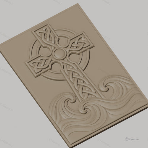 Fichier CNC & impression 3D croix celtique, vagues stylisées en relief, haute qualité relief STL