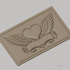 Fichier CNC & impression 3D coeur ailé avec bannière décorative, haute qualité relief STL