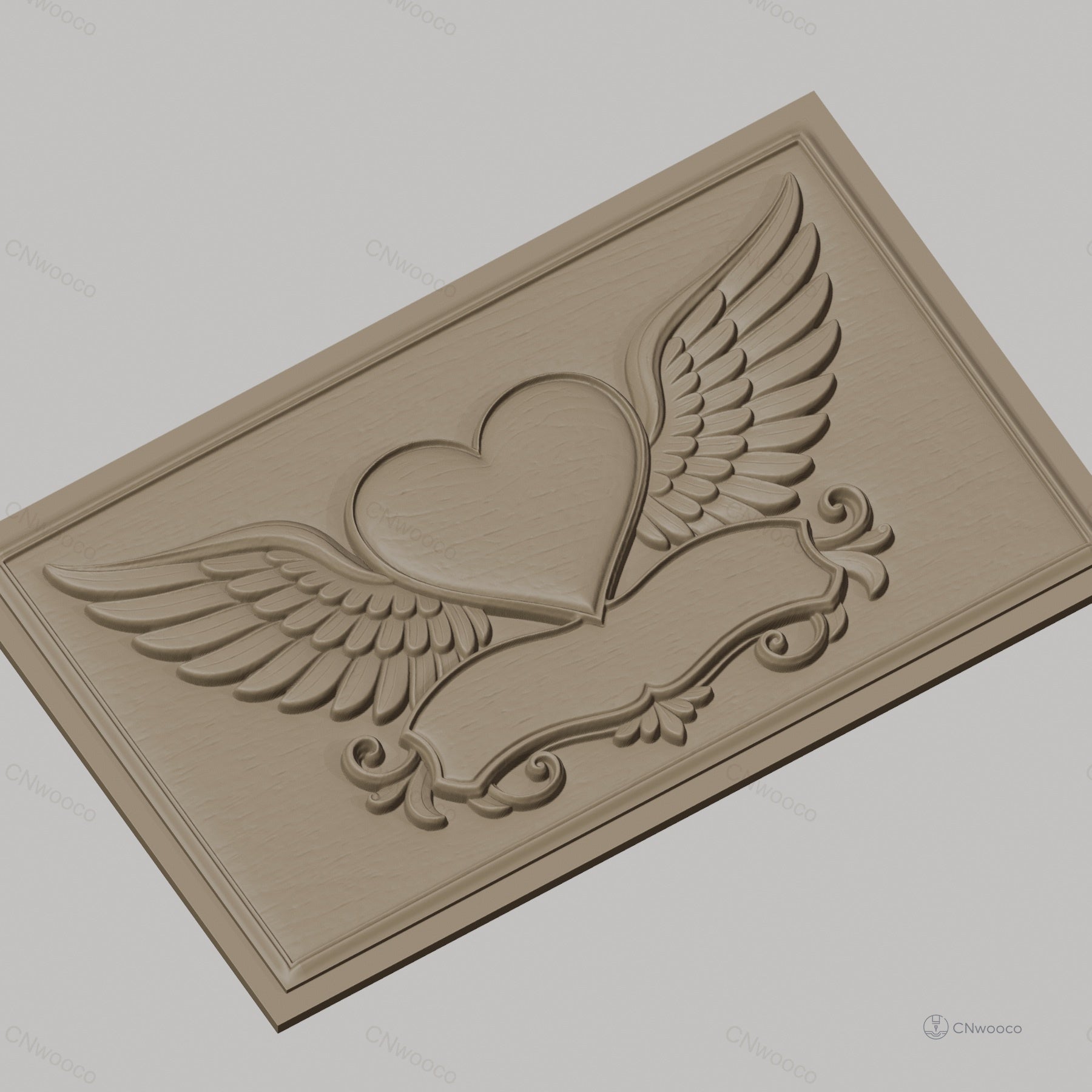 Fichier CNC & impression 3D coeur ailé avec bannière décorative, haute qualité relief STL