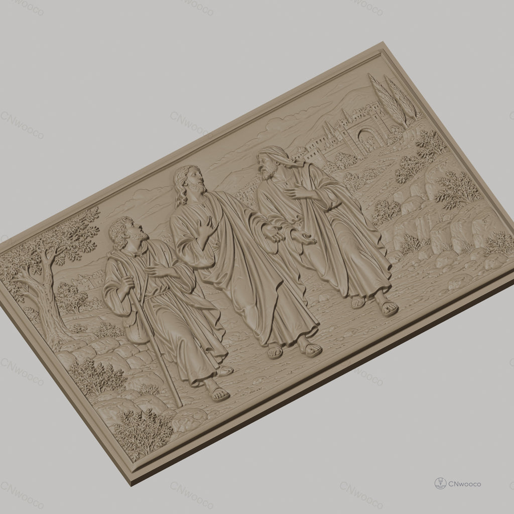 Fichier CNC & impression 3D scène biblique Jésus et disciples, paysage ancien relief, haute qualité relief STL