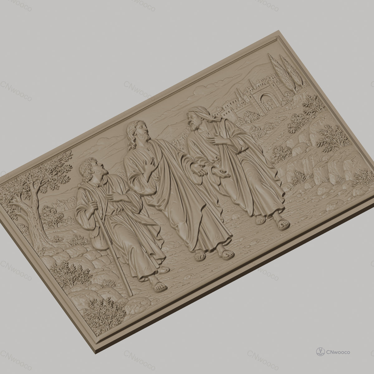 Fichier CNC & impression 3D scène biblique Jésus et disciples, paysage ancien relief, haute qualité relief STL