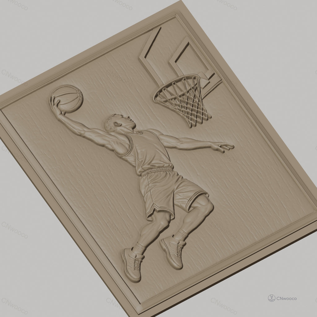 Fichier CNC & impression 3D basket-ball joueur dunking panier haute qualité relief STL
