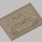 Fichier CNC & impression 3D mains formant un cœur, cadre et feuilles décoratives, haute qualité relief STL
