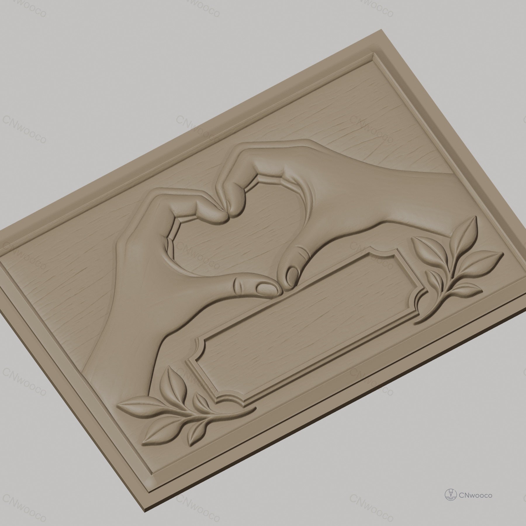 Fichier CNC & impression 3D mains formant un cœur, cadre et feuilles décoratives, haute qualité relief STL