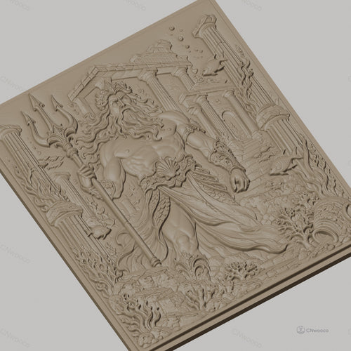 Fichier CNC & impression 3D Poseidon dieu de la mer, trident, ruines antiques, haute qualité relief STL