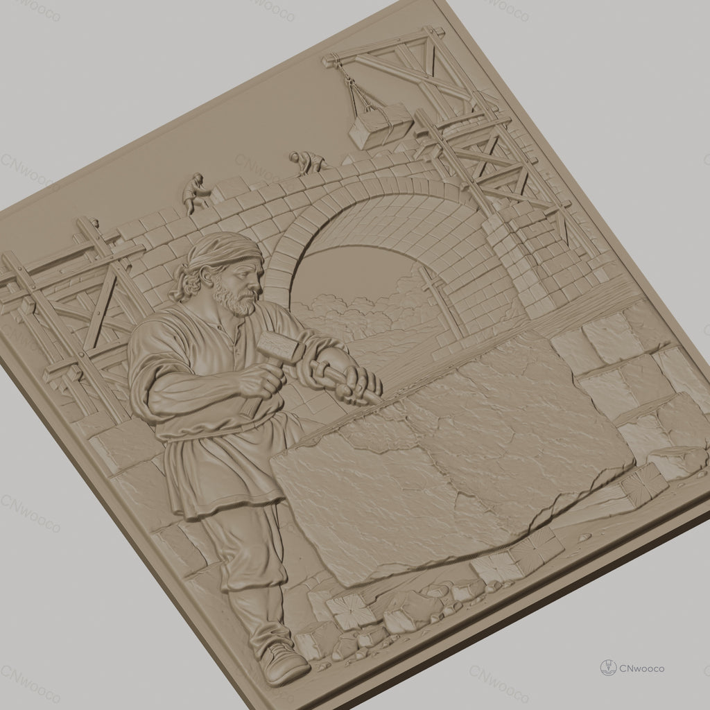 Fichier CNC & impression 3D construction pont, ouvrier tailleur de pierre, haute qualité relief STL