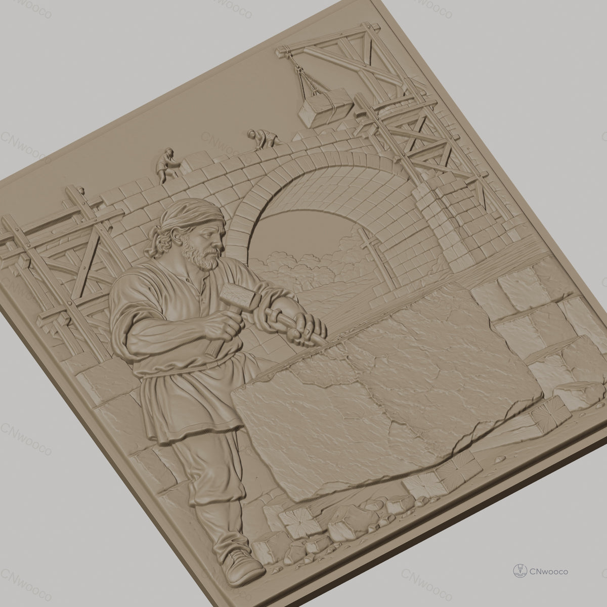 Fichier CNC & impression 3D construction pont, ouvrier tailleur de pierre, haute qualité relief STL