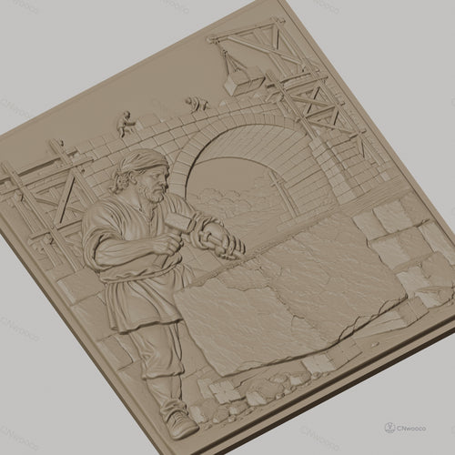 Fichier CNC & impression 3D construction pont, ouvrier tailleur de pierre, haute qualité relief STL