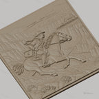 Fichier CNC & impression 3D cavalier western à cheval, paysage canyon et maison, haute qualité relief STL