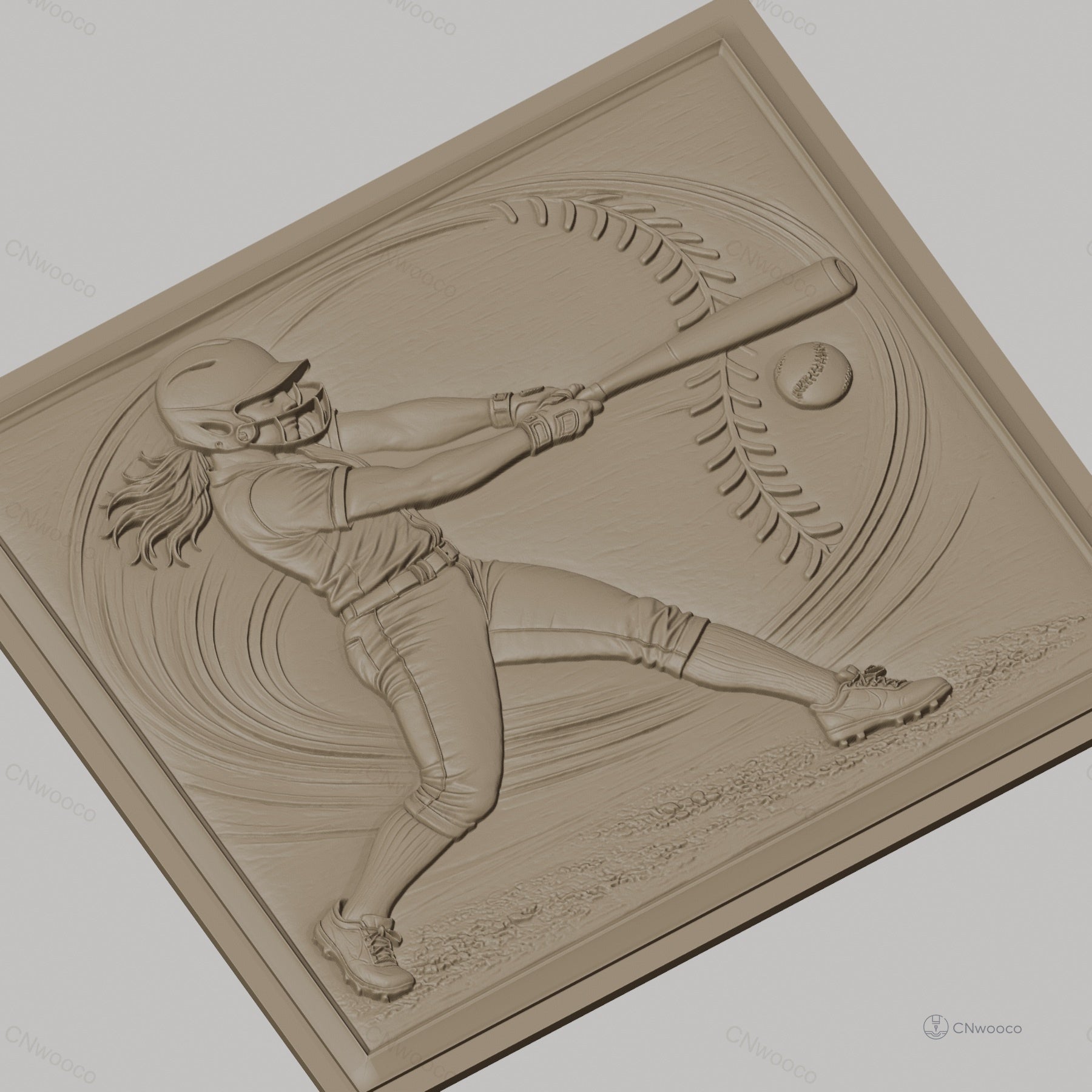 Fichier CNC & impression 3D softball féminin, joueuse frappant balle, haute qualité relief STL
