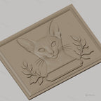 Fichier CNC & impression 3D chat oriental avec feuilles décoratives, haute qualité relief STL
