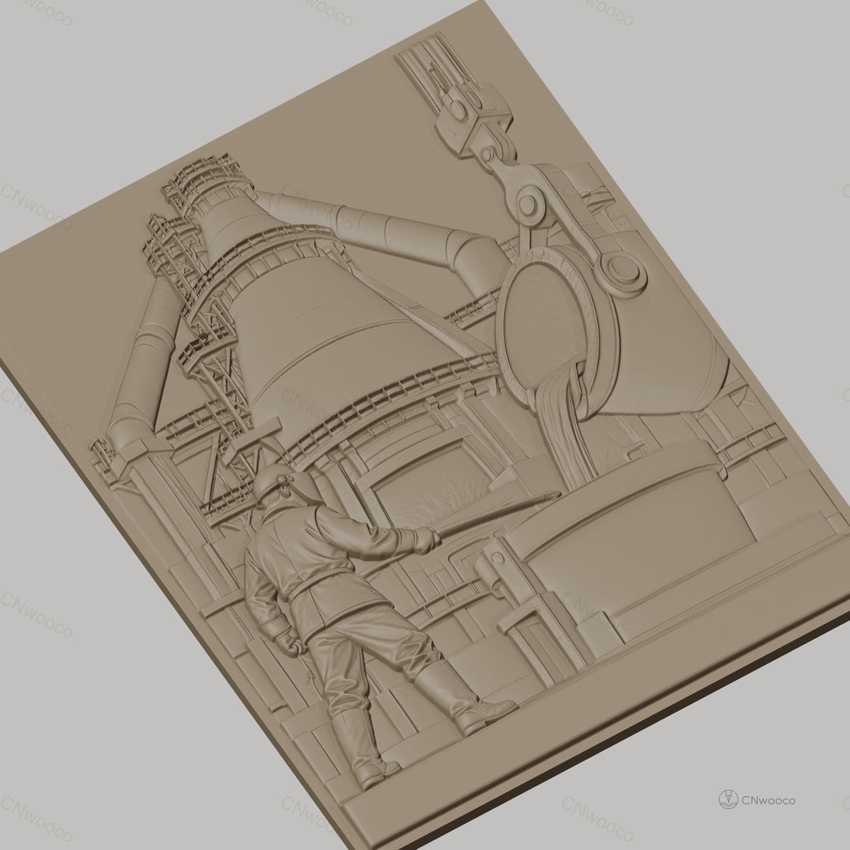 Fichier CNC & impression 3D industrie sidérurgique, ouvrier et haut fourneau, haute qualité relief STL