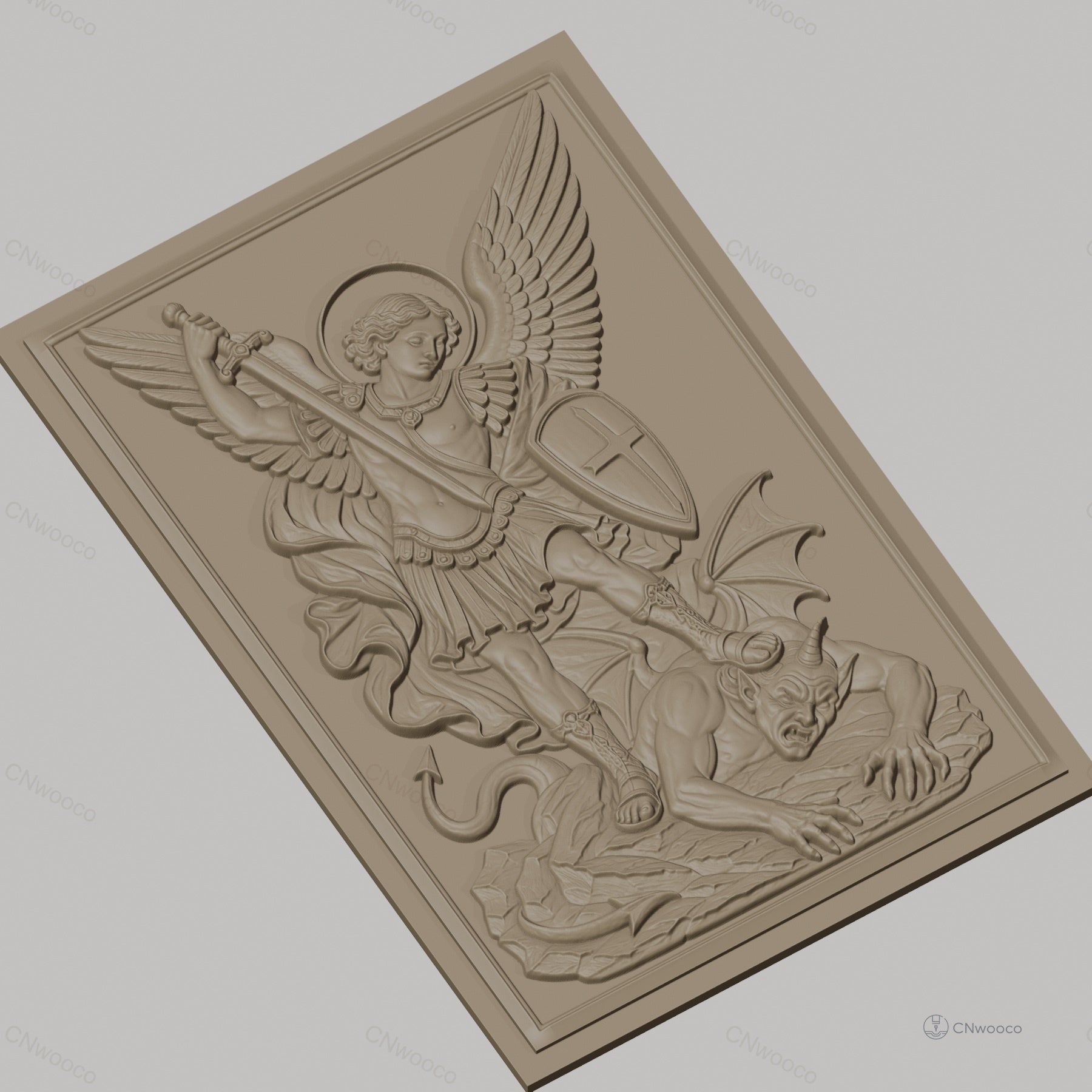 Fichier CNC & impression 3D Archange Michel combattant le démon, épée et bouclier, haute qualité relief STL