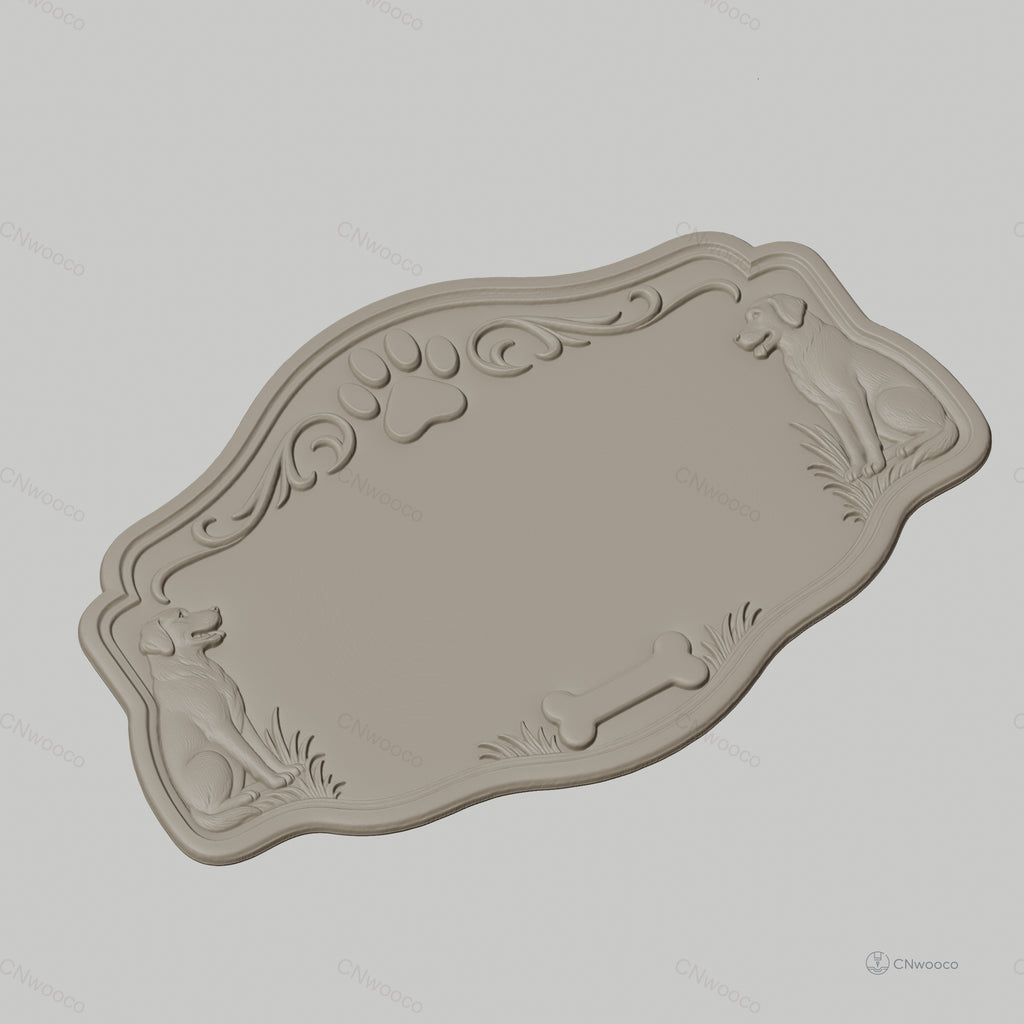 Fichier CNC & impression 3D plaque nom pour chien, décor chiens et os, STL très haute qualité