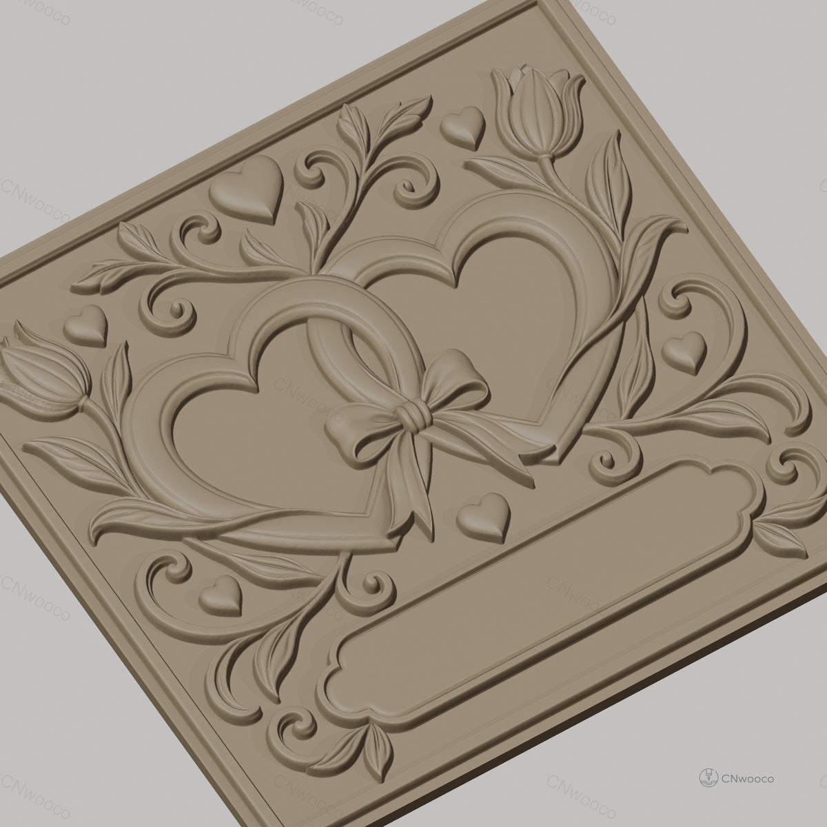 Fichier CNC & impression 3D mariage, cœurs entrelacés avec fleurs et nœud, haute qualité relief STL